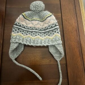 Barts Gray Knit Hat with Pom-Pom and Ear Flaps